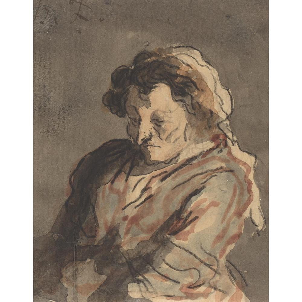 Honoré Daumier 12x14 Gold Ornate Wood Frame and Double Matted Museum Art Print Titled - Old Woman Seated