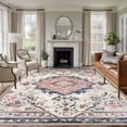 thumbnail image 2 of Beige Boho Washable Rug 5x7 Area Rugs for Living Room, Ethnic Tribe Chic Elegant Pink Large Bedroom Rug Soft Non-Slip Low Pile Floor Carpet for Dining Room Kitchen Office Laundry Nursery, 2 of 9