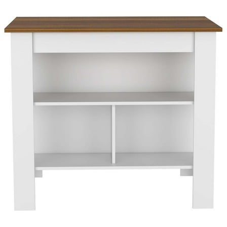 Newboti Furniture Kitchen Island, kitchen table 35" H, Four Legs, Three Open Storage Shelves, White / Walnut 44691