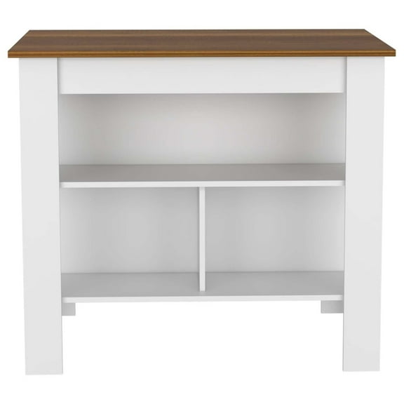 Newboti Furniture Kitchen Island, kitchen table 35" H, Four Legs, Three Open Storage Shelves, White / Walnut 44691
