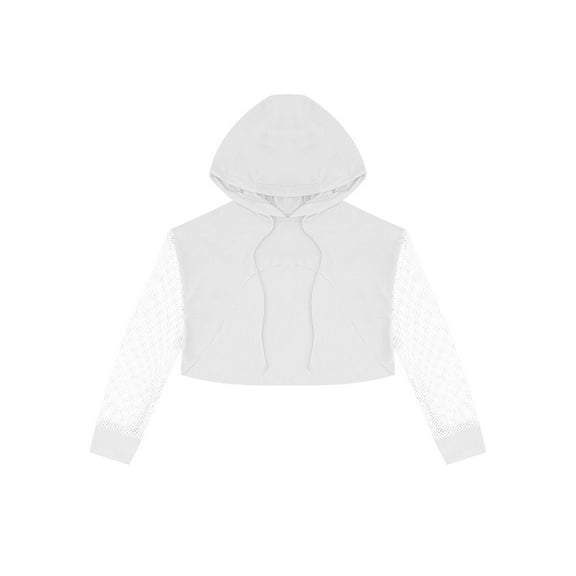 inhzoy Kids Girls Long Sleeve Hooded Sweatshirt Jazz Hip Hop Dance Crop Top White 6