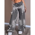 thumbnail image 5 of Y2K Tie Baggy Jeans for Women - Wide Straight Leg Denim Pants with Mid Rise Casual Boyfriend Fit Gray M, 5 of 7