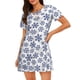 thumbnail image 1 of Balery Dark Blue Snowflakes Camisón de manga corta con cuello redondo para mujer, cómodo y elegante., 1 of 6
