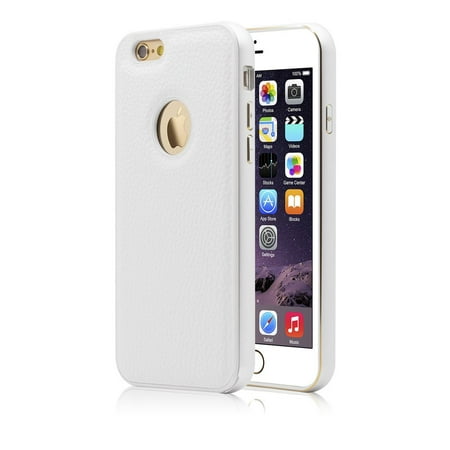 Iphone 6s Plus Case,Mignova Ultra Slim Leather Back Case with Metal Bumber Cover for Apple Iphone 6 Plus/6s Plus (White)