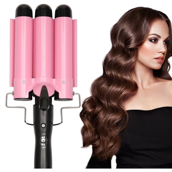 3 Barrel Curling Iron Jumbo 0.98 inch (25mm) Hair Curling Wand Crimper Instant Heating Adjustable Hair Curler with 2 Temperature Control
