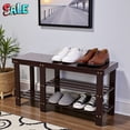 thumbnail image 2 of Tcbosik 35.4" Bamboo Shoe Rack Bench with Boots Compartment, 3-Tier Storage Entryway Bench and Shoe Organizer, Coffee, 2 of 7