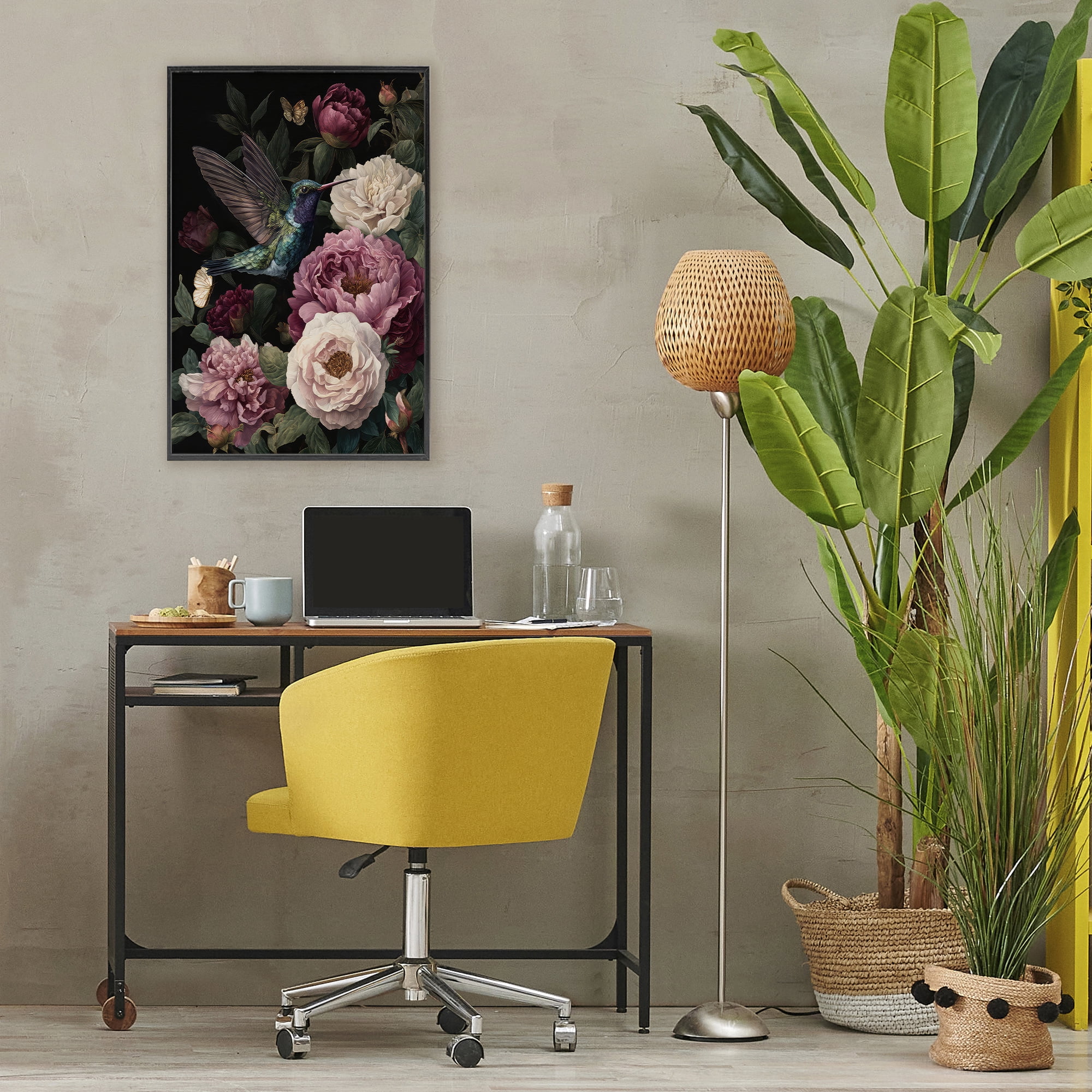 Stupell Industries Hummingbird & Lush Peonies Black Framed Giclee Art, design by The Wands Want