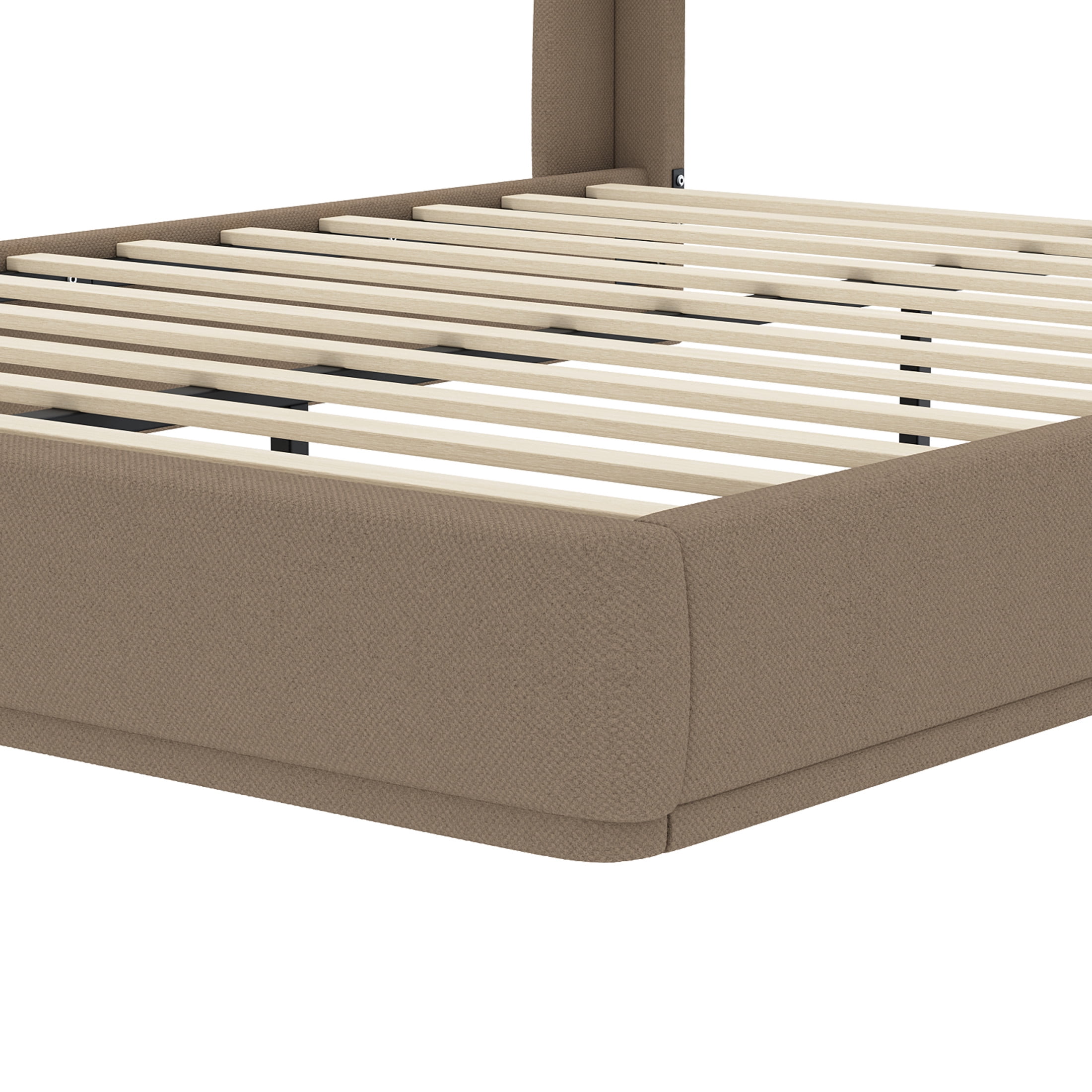 Noble House Queen Size Linen Upholstered Platform Bed with Wingback Headboard, Brown