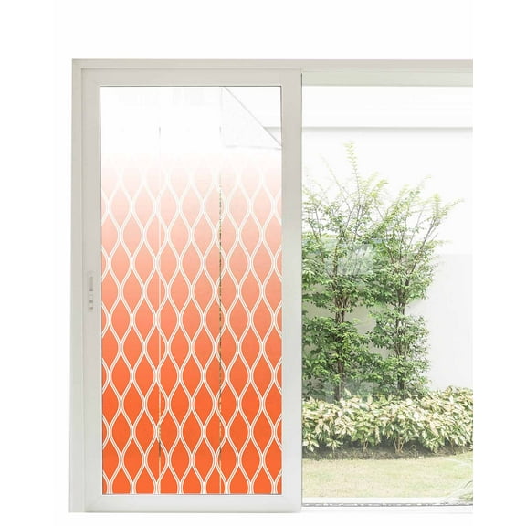 Window Privacy Film Orange Ombre Stripe Stained Glass Window Film Decorative Sun Block Window Cover Modern Abstract Art Gradient Striped Window Clings Static Adhesive Sticker for Bathroom 35.4"x78.7"