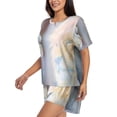 thumbnail image 2 of Kdxio The Cat Looks in the Mirror Print Pajamas Sets for Women Short-Sleeved Pjs with Lounge Shorts Two Piece Sleepwear S-4XL, 2 of 8