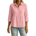 thumbnail image 5 of Feancey Womens Peplum Button Down Shirt Cotton Linen 3/4 Sleeve Collared Shirts Loose Fit Casual Babydoll Tops 2026 Fall Fashion Pink S, 5 of 7