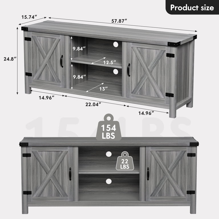 Vineego 58" Farmhouse Barn TV Stand, Light Gray photo 7