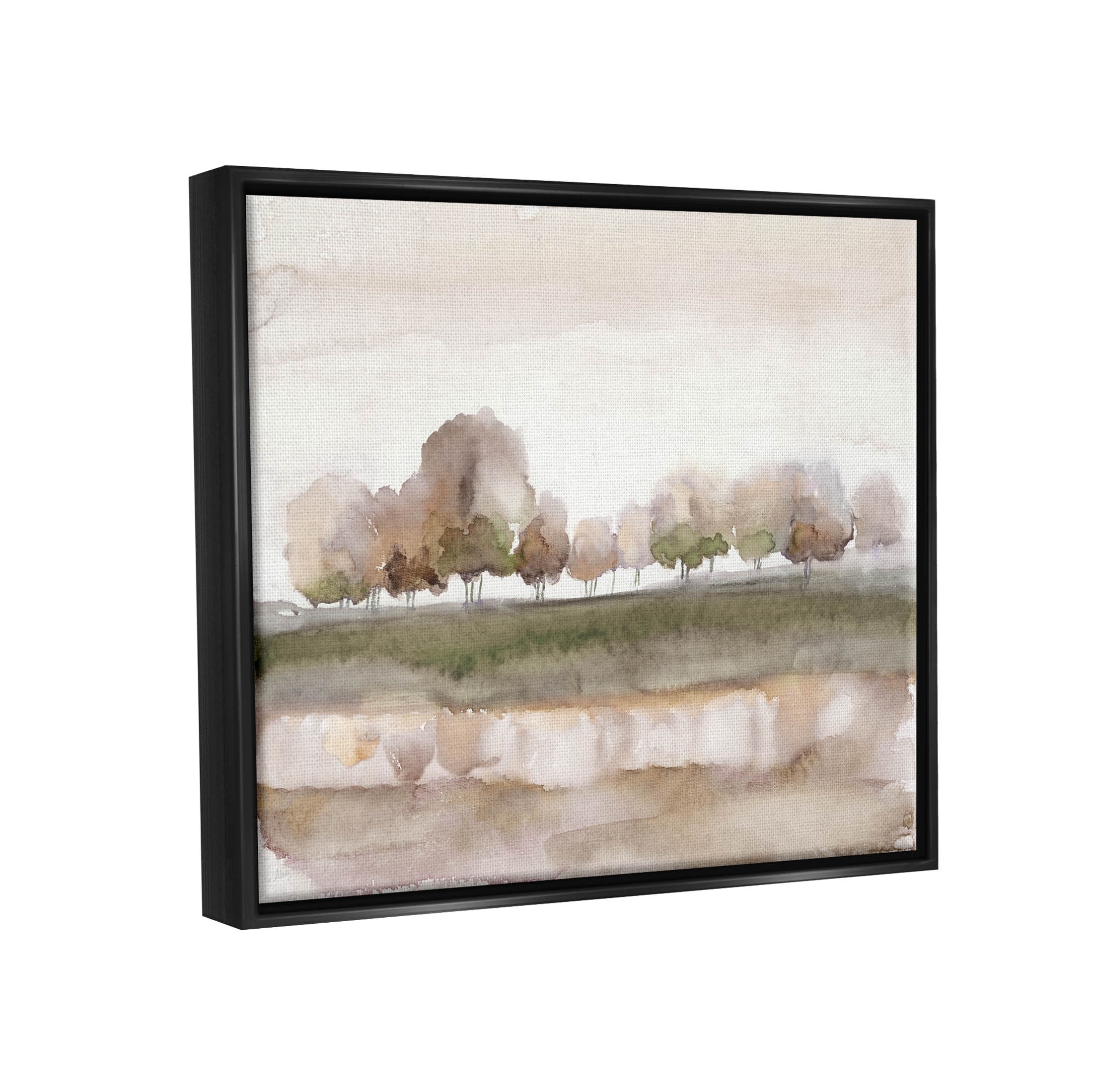 Stupell Industries Orchard Landscape Watercolor Scene Painting Jet Black Floating Framed Canvas Print Wall Art, Design by Nan