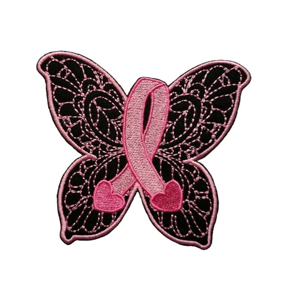 Breast Cancer Awareness Butterfly Embroidered Sew/Iron On Patch
