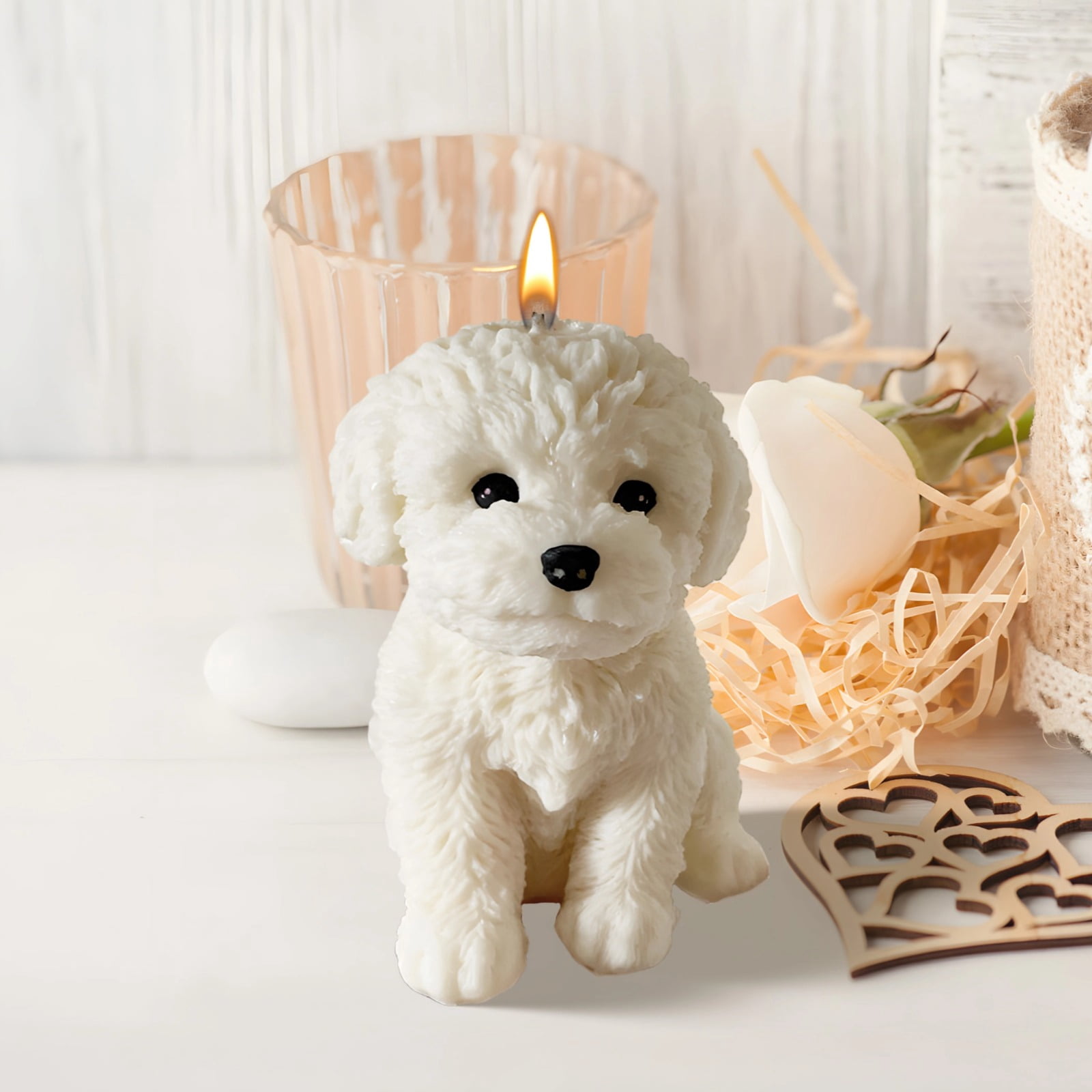 Dog Candle Mold, Cute Puppy Shaped Silicone Mold for Resin and Candle Making, 3D Teddy Dog Design, Quality Food-Grade Silicone, Perfect for Crafting Small Dog Sculptures, Pink Color