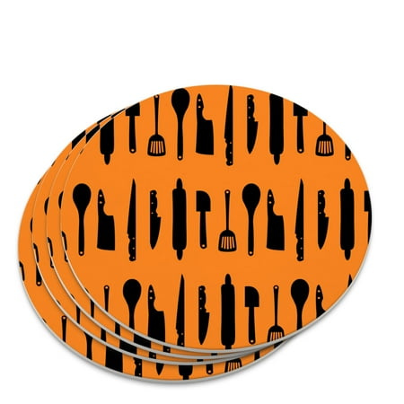 

Kitchen Utensils Knife Spatula Wooden Spoon Pattern Novelty Coaster Set