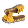 thumbnail image 2 of 1 Pair Women Summer Slippers Thick Sole Anti-skid Wear-resistant Bow Decor Contrast Color Plus Size Low Wedge Braided Vacation Beach Sandals, 2 of 7