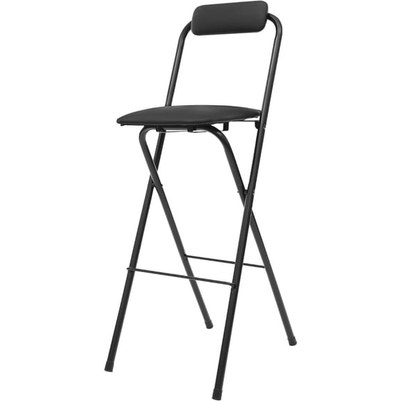 Folding Counter Height Bar Stool w/Back for Home Bar Use, Steel Frame, Black, Cushioned Portable