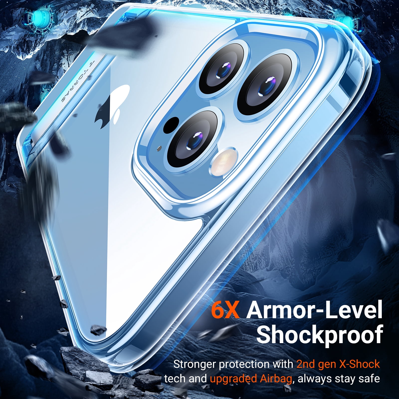TORRAS MoonClimber Series for iPhone 13 Pro Case, [3-Way Stand] [6X Military Drop Shockproof], Clear