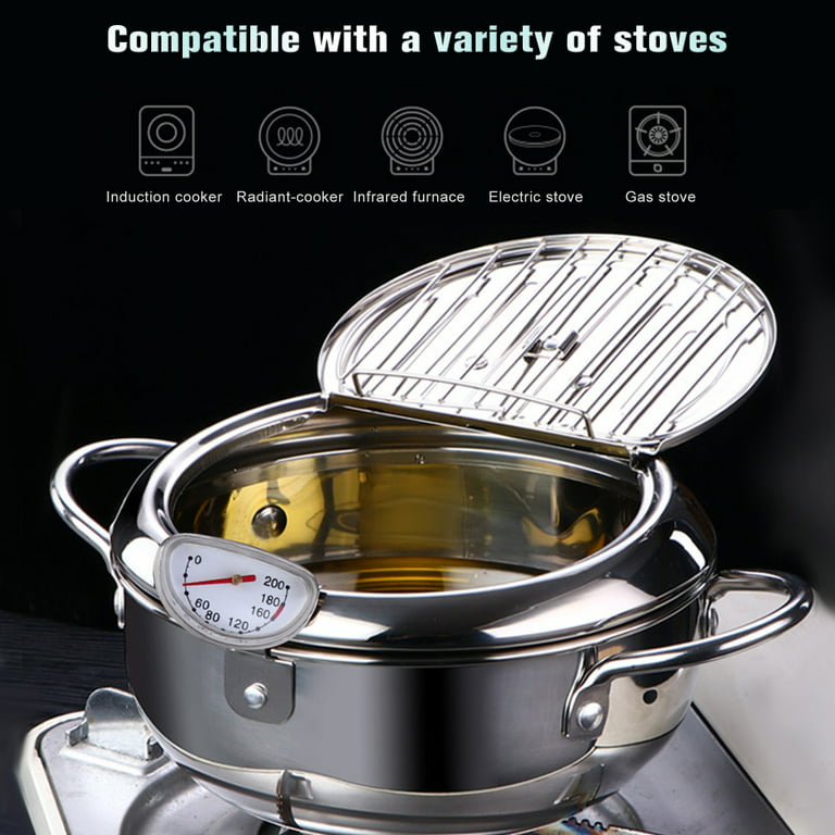 24CM Japanese Deep Frying Pot Oil Fryer with a Thermometer and a Lid 304  Stainless Steel Kitchen Tempura Fryer Pan - AliExpress