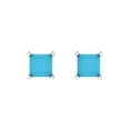 thumbnail image 3 of 1.5 Ct Princess Cut Studs Blue Turquoise 18K White Solid Solid Gold Everyday Dainty Earrings Push Back, 3 of 7