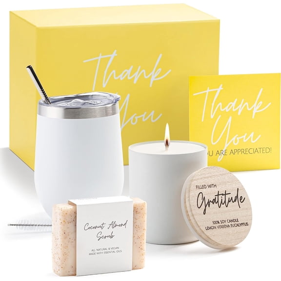 Thank You Gifts for Women, Appreciation Gift Box Set, Gratitude Candle Basket - Thoughtful Boxes for Employee, Boss, Coworker, Hostess, Secretary, Teacher, Female Friend
