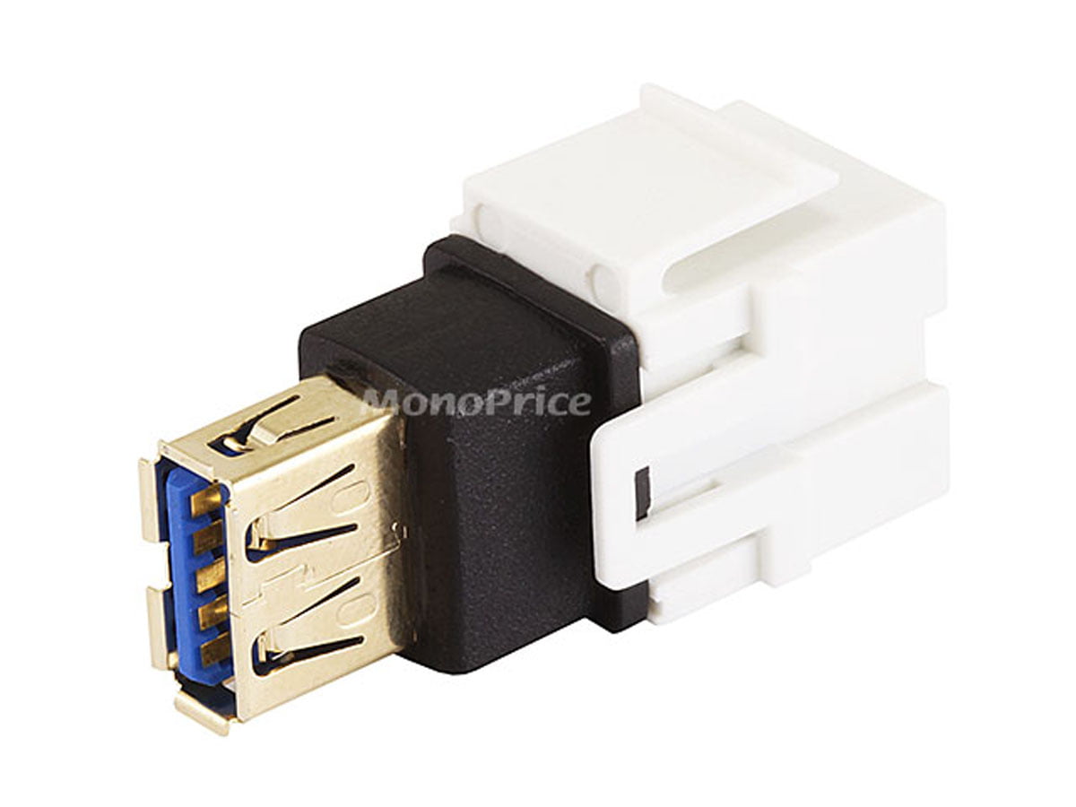 Monoprice 107836 Keystone Jack-USB 3.0 A Female to A Female Coupler Adapter Flush Type White