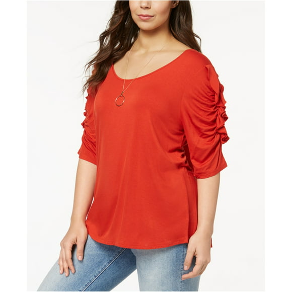 Love Scarlett Womens Ruffled Sleeve Pullover Blouse, Orange, 2X
