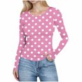 thumbnail image 2 of UQJfacai Womens Ribbed Long Sleeve Shirts Crew Neck Ribbed Crop Tops Polka Dot Print Strech Slim Fitted Casual Basic Tee, 2 of 5