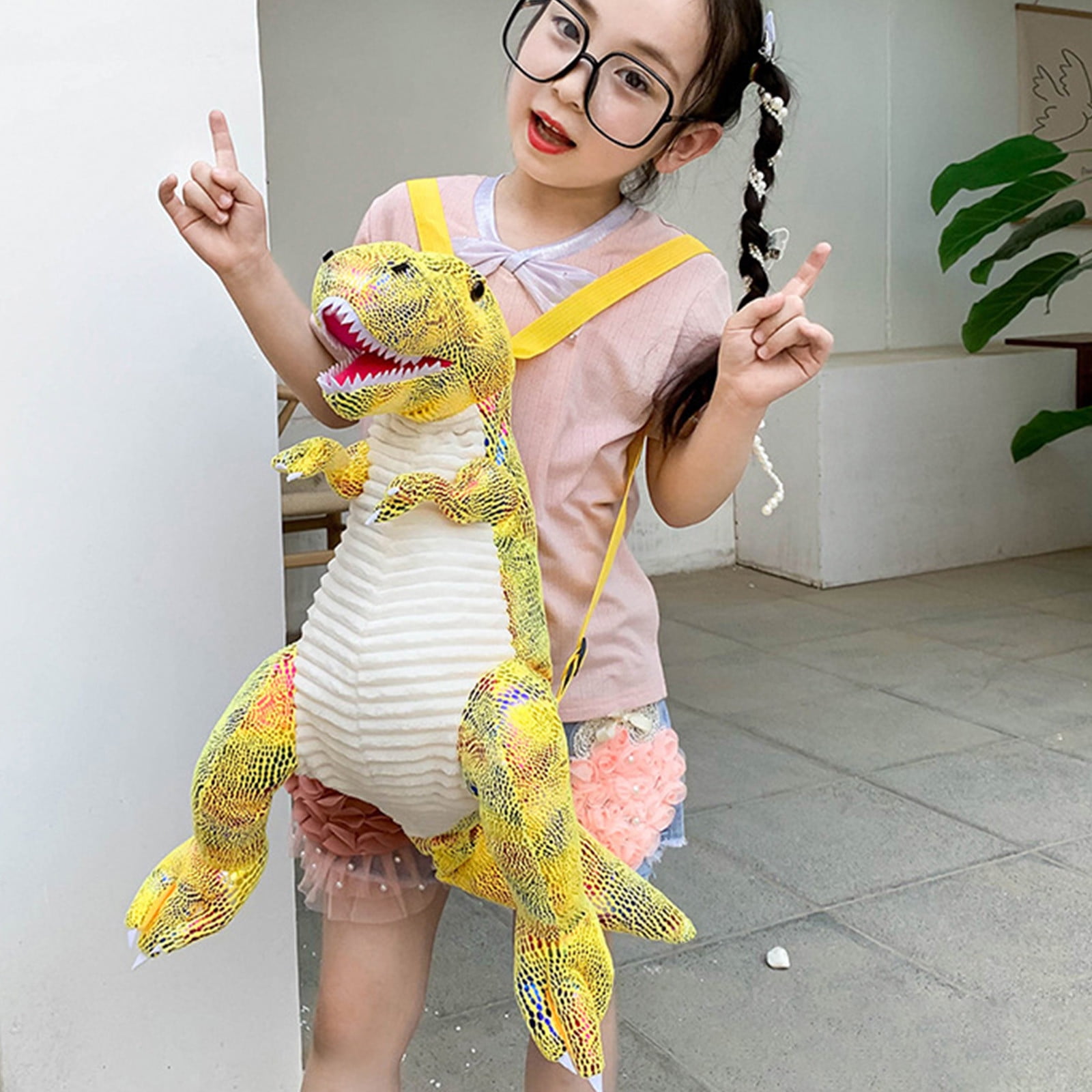 Yellow Soft Cotton Dinosaur Stuffed Toy Bag For Kids Weighted Plush Backpack Home Decoration 60Cm