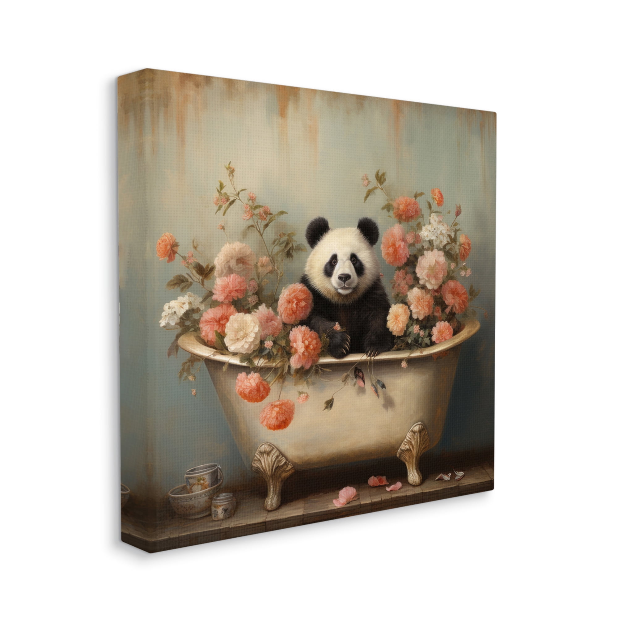 Stupell Industries Panda Bathtub & Blooms Animals & Insects Painting Gallery Wrapped Canvas Art Print Wall Art, 36 x 36