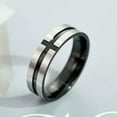 thumbnail image 2 of 6MM Blue/Black Cross Band Men's Stainless Steel Silver Brushed Ring Size 7-12, 2 of 7