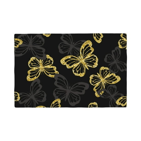 

Table Placemats Set of 6 - Golden Glitter Butterflies 12x18 In Faux Linen Double Heat Resistant Place Mats Cloth Indoor/Outdoor Placemats Washable Table Mats for Dining Kitchen Party