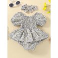 thumbnail image 3 of Bagilaanoe Newborn Baby Girl Rompers Dress Flower Print Puff Sleeve Off-shoulder A-line Bodysuit Dress + Headband 3M 6M 12M 18M 24M Infant Summer One Piece Jumpsuit, 3 of 9