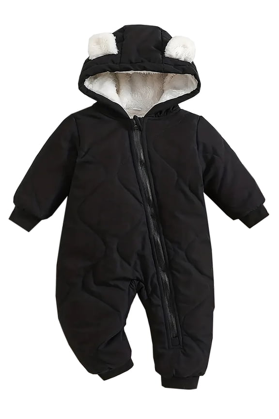 3-24M Infant Hooded Thick Romper Long Sleeve Zipper Fleece Warm Winter Coat for Baby Toddler Boys Girls
