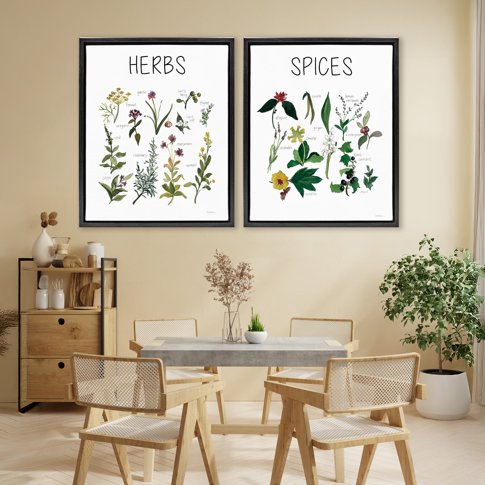 Stupell Industries Culinary Herbs & Spices 2 Piece Black Framed Floater Canvas Set, design by Carol Robinson
