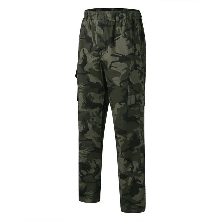 Army Green Men Cargo Pants Mens Fashion Casual Loose Cotton Plus Size  Pocket Lace Up Camouflage Elastic Waist Pants Trousers Overall