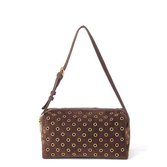 Sunyuer Vintage Brown Metallic Studded Handbag - Hollow Pillow Bag for Women, Shoulder Bag