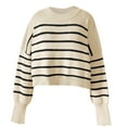 thumbnail image 7 of Amidoa Womens Sweaters Long Sleeve Beige Striped Pullover Cozy Loose Crop Sweaters Womens Cardigan Sweaters M, 7 of 7