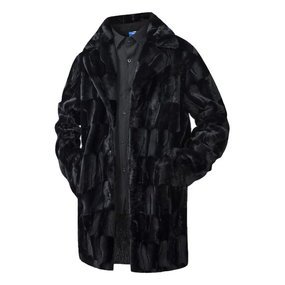 Fengqque Mens Faux Fur Coat Fluffy Furry Jacket Winter Warm Coats Open Front Lapel Cardigan Plush Outerwear Black XXXXL(XXXXL)