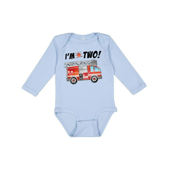 Inktastic I'm 2 Fire Truck 2nd Birthday Boys or Girls Long Sleeve Baby Bodysuit