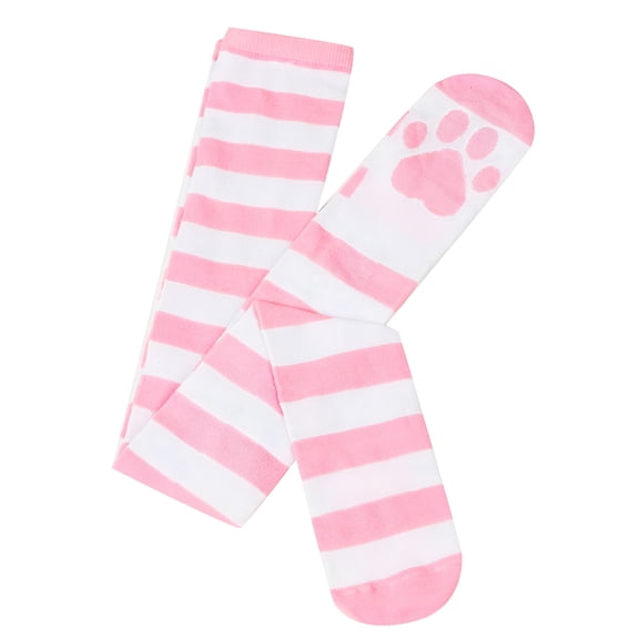 TELOLY 2026 New Womens Foot Bottom Cat Cotton Socks Stripe High Tube Socks Womens Thigh Socks Over Knee Stockings for School, Casual Wear, Daily Activities Pink One Size