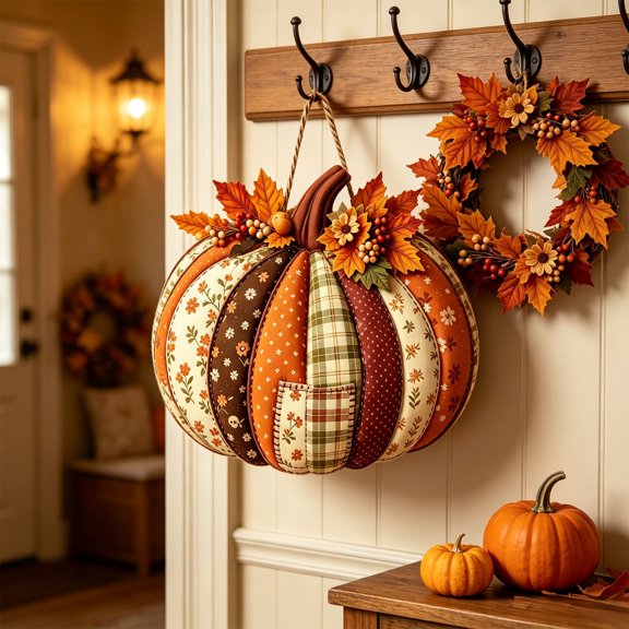 Miwamany Vintage Pumpkin Shaped Wooden Hanging Sign 2D Printed Farmhouse Fall Harvest Decor for Front Door Indoor Wall Halloween Thanksgiving Ornament