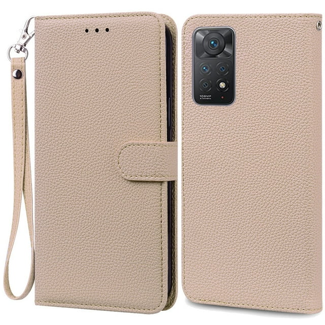 Note 11 Case For Xiaomi Redmi Note 11 11S Case Leather Wallet Flip Case For Redmi Note 11 Pro Phone Cases Note 11S Cover Fundas Beige -Strap Note 11S