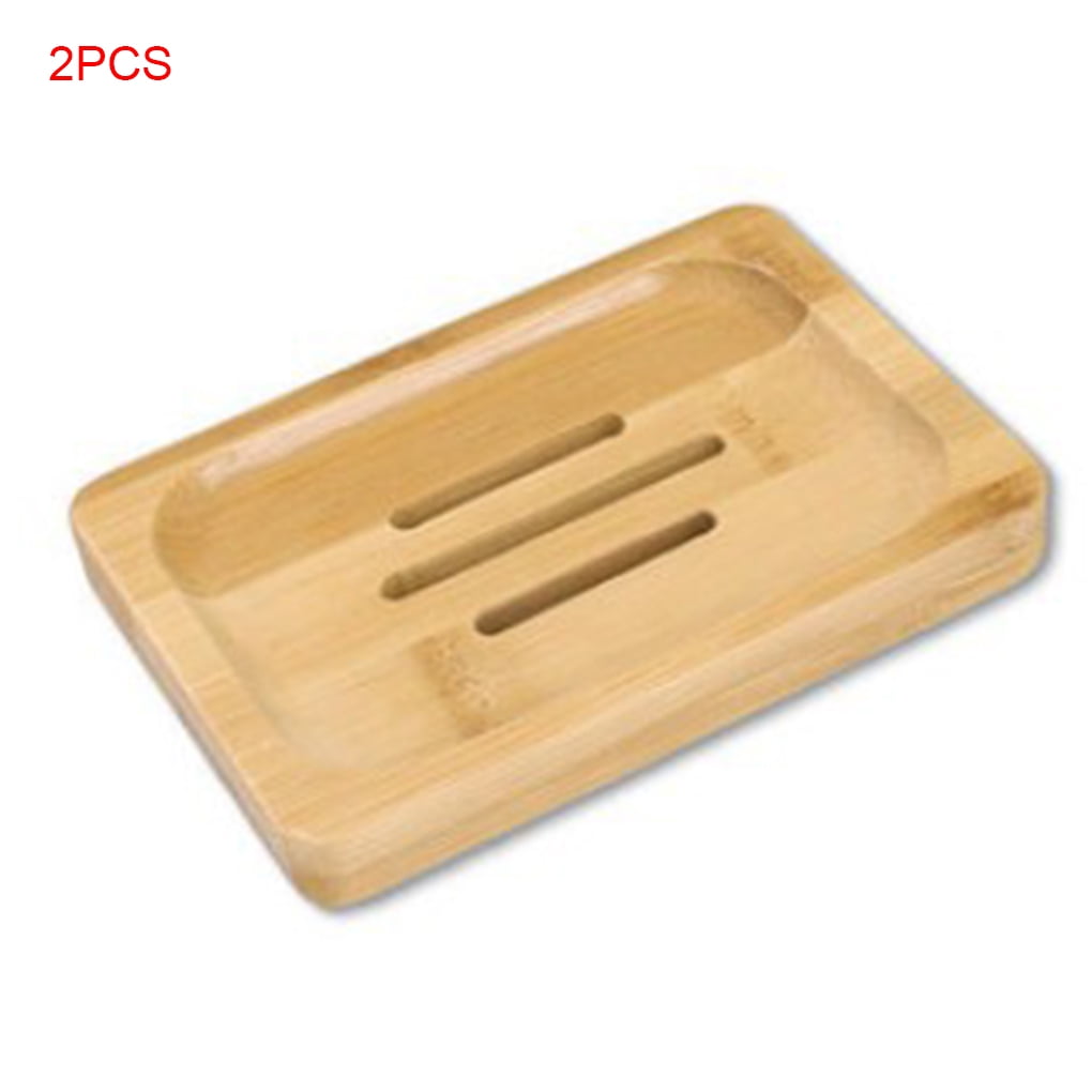 Hi.FANCY 2 Pieces Bamboo Wooden Soap Dish Wood Soap Case Holder for Bathroom Shower Kitchen Scrubber Type 4