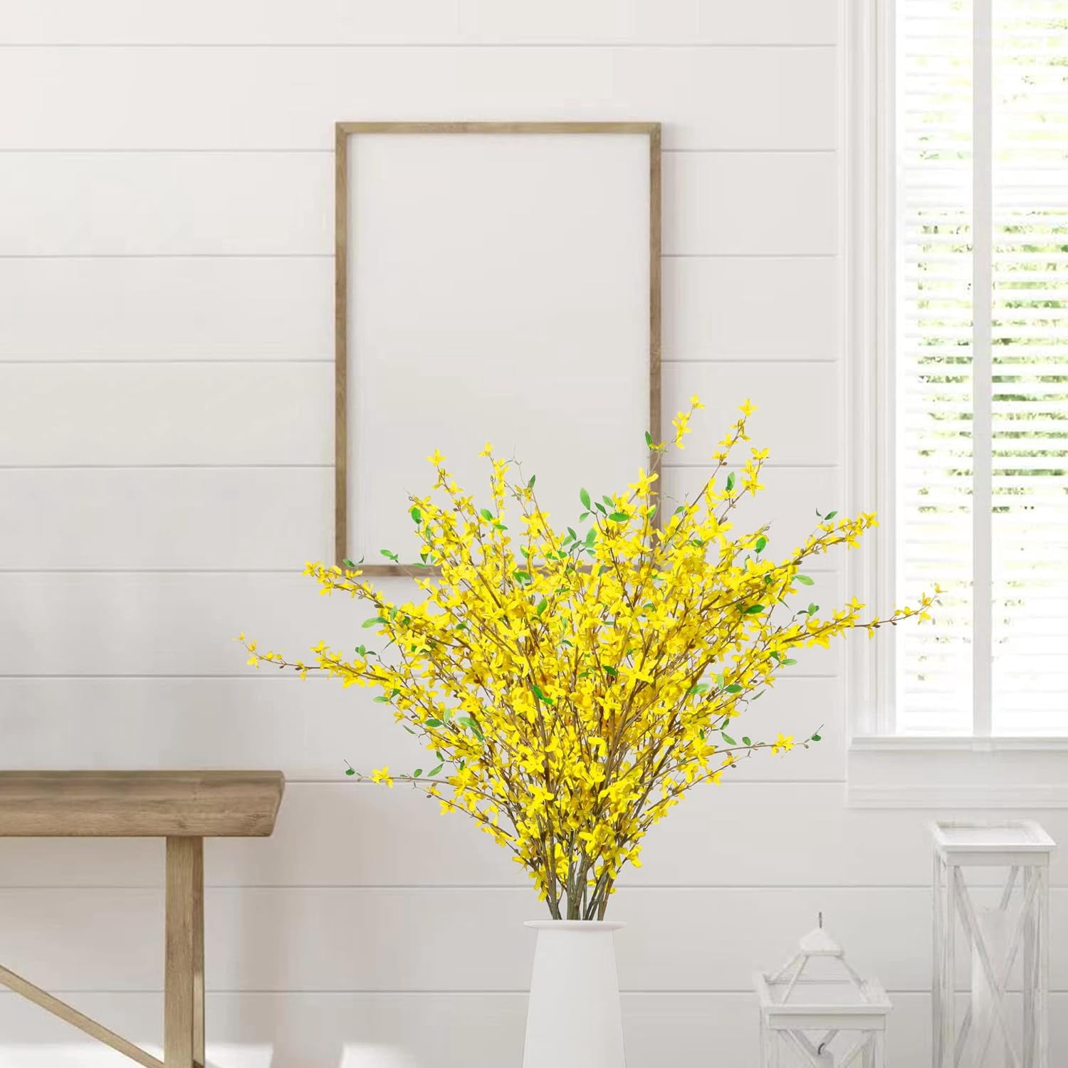 Fake Forsythia Stems Artificial Orchids Flowers 4 Pcs Fake Forsythia Branches Fake Faux Long Stem Flowers Yellow Silk Forsythia Branches for Home Wedding Indoor Outdoor Decoration
