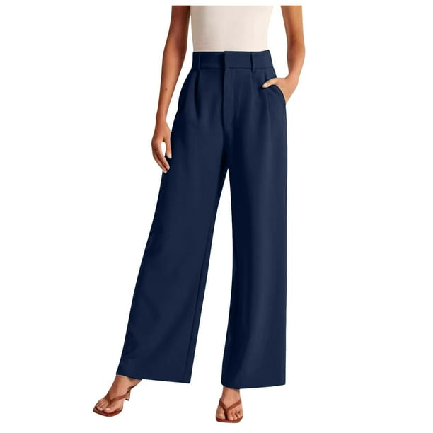 Pantalones de vestir de cintura alta y pierna ancha para mujer: pantalones fluidos de estilo informal de oficina para el trabajo y el día a día