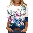 thumbnail image 1 of HKEJIAOI Blouse pour Femmes Manches 3/4 Imprimé Floral Col Rond L Hauts d'Été, 1 of 5