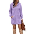 thumbnail image 2 of Hxshgdsn Women's Sweatshirt Dress With Pockets, Hooded Pullover Tunic Dress, Solid Color Casual Comfortable Outfit（Purple/S), 2 of 6