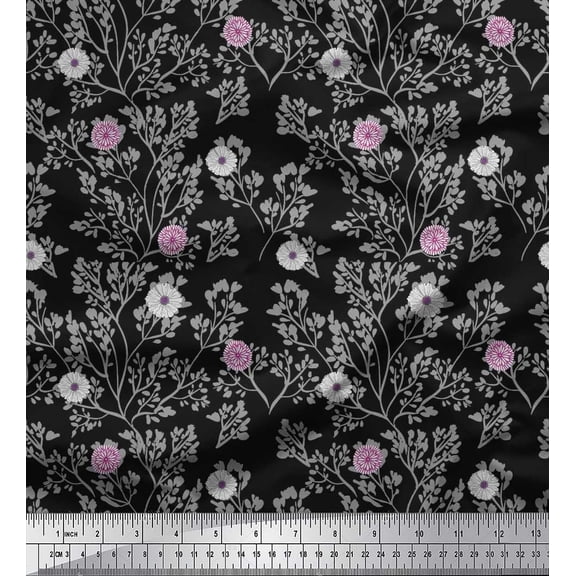 Soimoi Cotton Duck Fabric Leaves & Carnation Floral Printed Craft Fabric by The Yard 42 Inch Wide